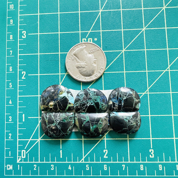 Medium Black Half Moon Yungai Turquoise, Set of 6 Dimensions