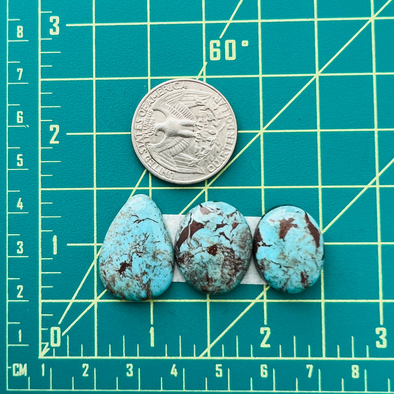 Medium Sky Blue Mixed Prince Egyptian Turquoise, Set of 3 Dimensions