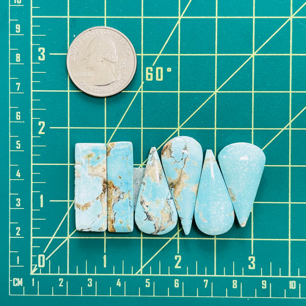 Large Sky Blue Mixed Sand Hill Turquoise, Set of 6 Dimensions