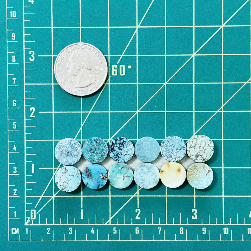 Small Mixed Round Mixed Turquoise, Set of 12 Dimensions