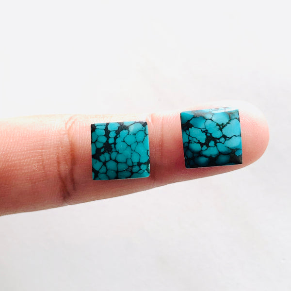 10x10mm Square Yungai Turquoise Cabochons, Set of 2