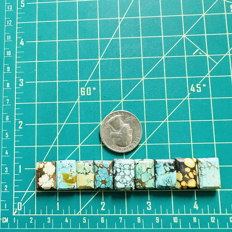 Small Mixed Bar Mixed Turquoise, Set of 9 Dimensions