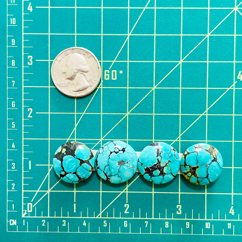 Large Sky Blue Round Yungai Turquoise, Set of 4 Dimensions