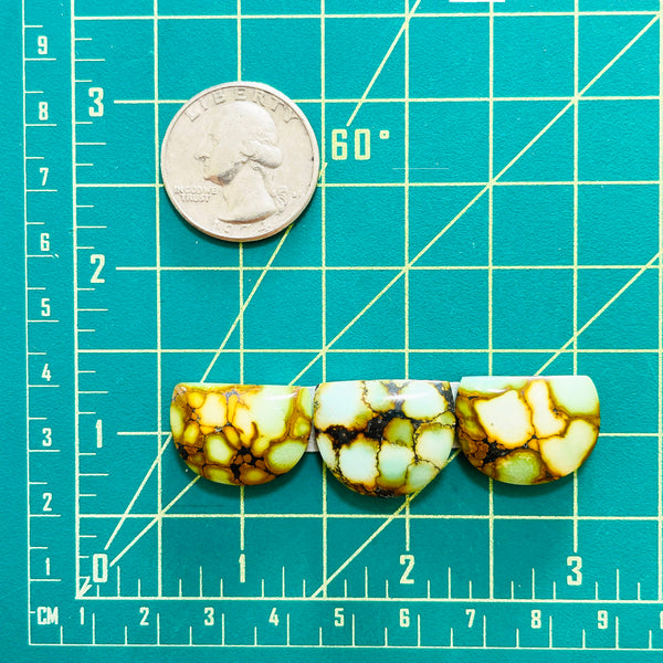 Large Lime Green Half Moon Treasure Mountain Turquoise, Set of 3 Dimensions
