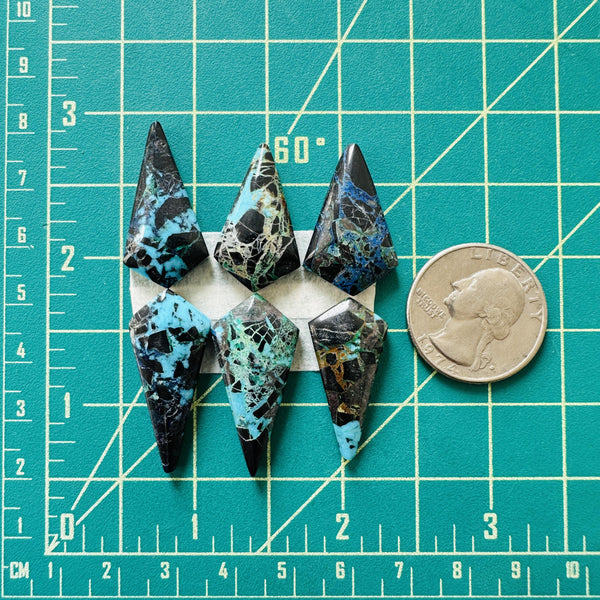 Large Ocean Blue Shield Blue Moon Turquoise, Set of 6 Dimensions