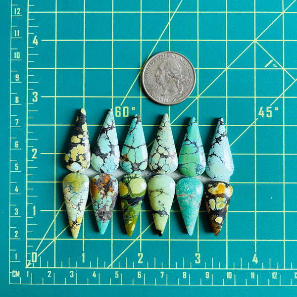 Large Mixed Teardrop Mixed Turquoise, Set of 12 Dimensions