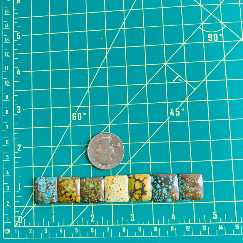 Medium Mixed Square Mixed Turquoise, Set of 7 Dimensions