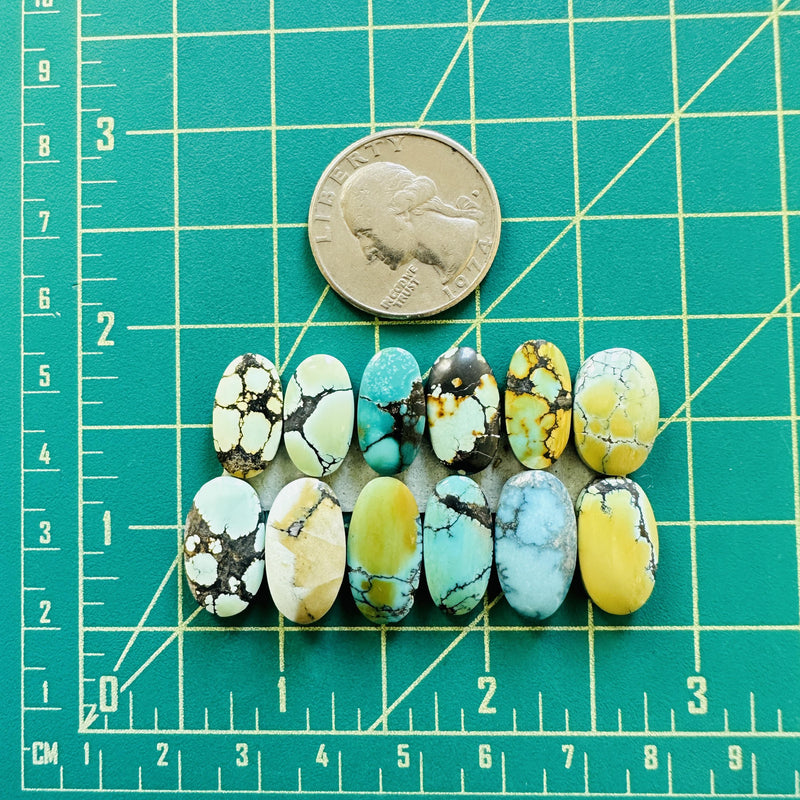 Small Mixed Oval Mixed Turquoise, Set of 12 Dimensions