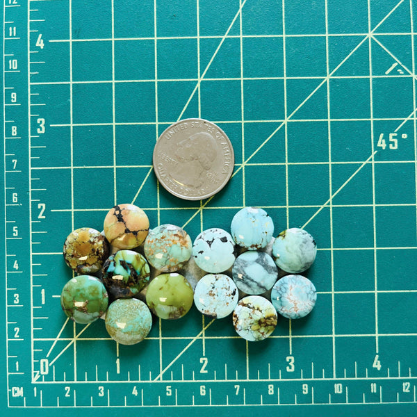 Small Mixed Round Mixed Turquoise, Set of 14 Dimensions