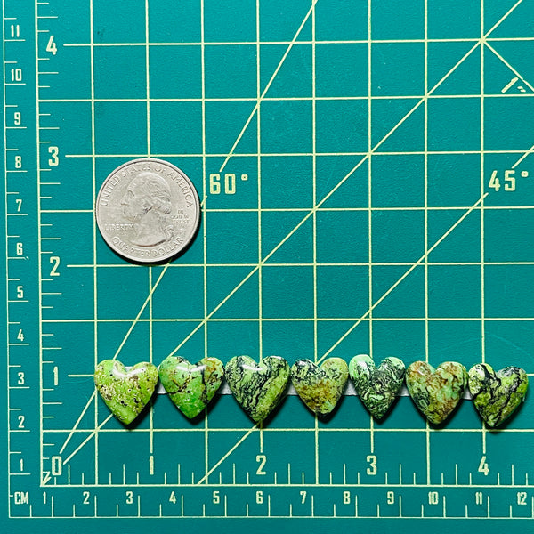 Small Sea Green Heart Yungai Turquoise, Set of 7 Dimensions