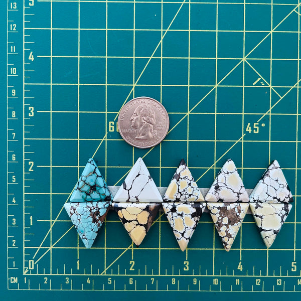 Medium Mixed Triangle Mixed Turquoise, Set of 10 Dimensions