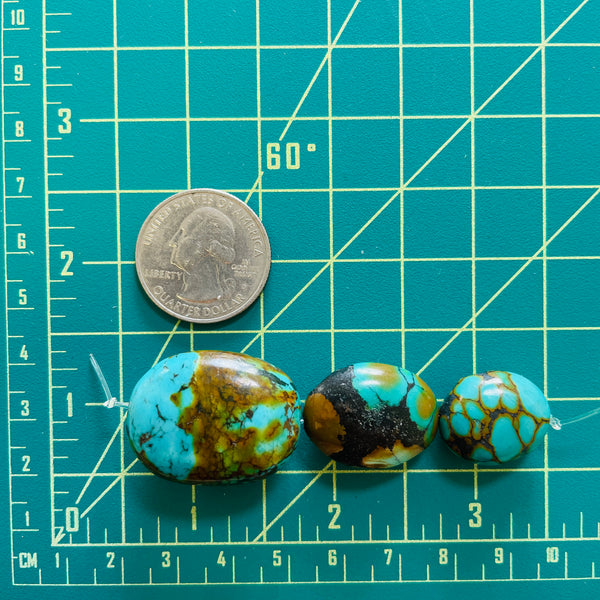 Medium Ocean Blue Oval Treasure Mountain Beads, Set of 3 Dimensions