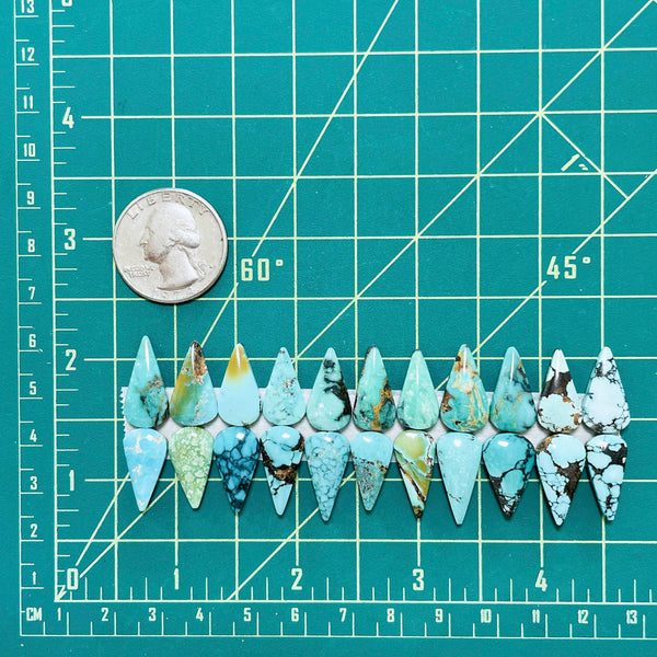 Small Mixed Teardrop Mixed Turquoise, Set of 22 Dimensions
