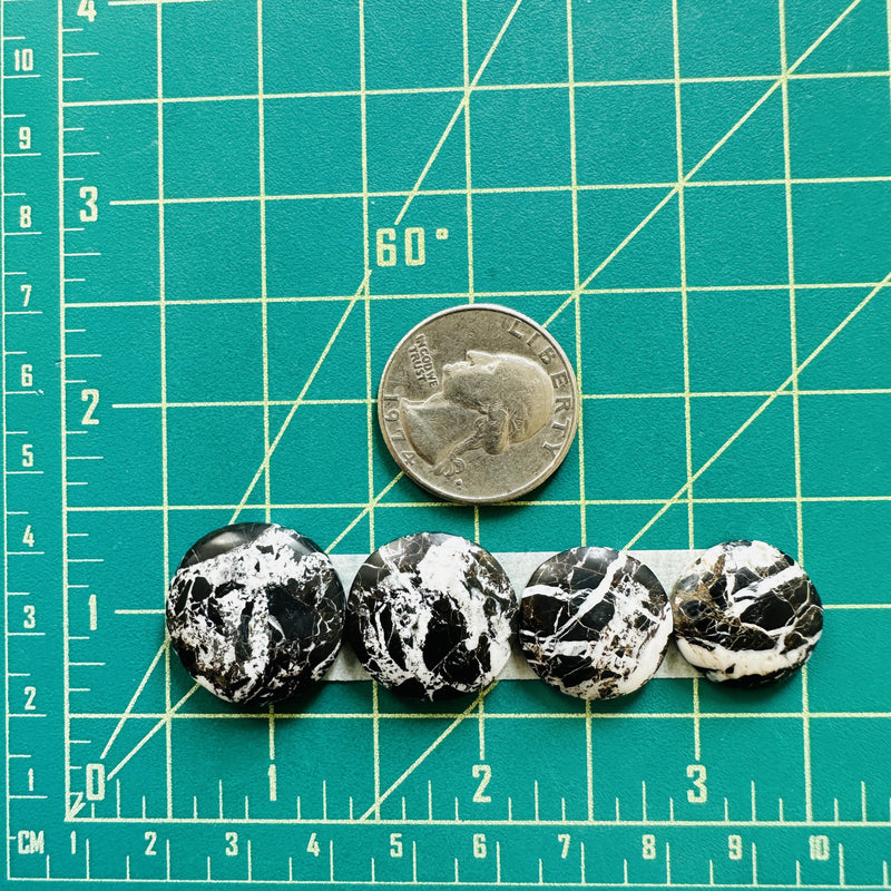 Medium Black Round White Buffalo Dolomite, Set of 4 Dimensions