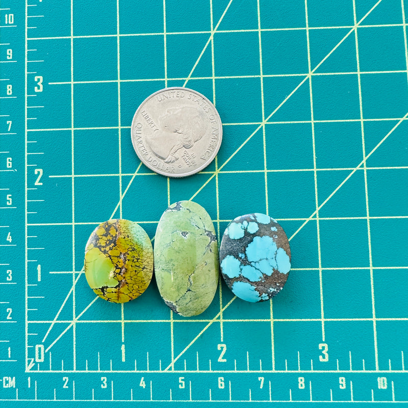 Medium Mixed Oval Mixed Turquoise, Set of 3 Dimensions