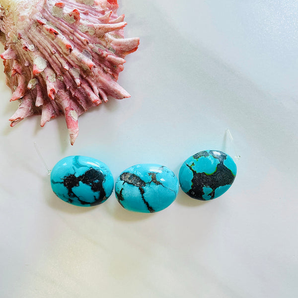 Large Ocean Blue Oval Yungai Beads, Set of 3 Background