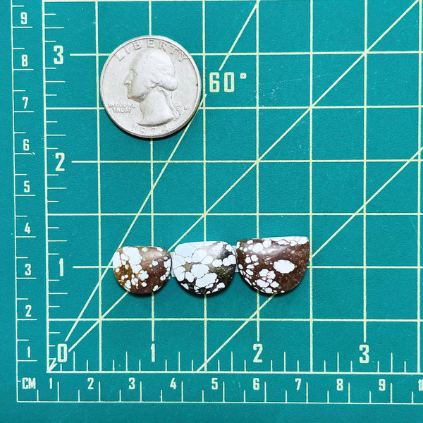 Small Faint Blue Half Moon Sand Hill Turquoise, Set of 3 Dimensions