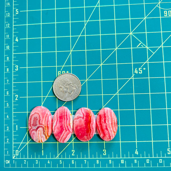 Large Pink Oval Rhodochrosite, Set of 4 Dimensions