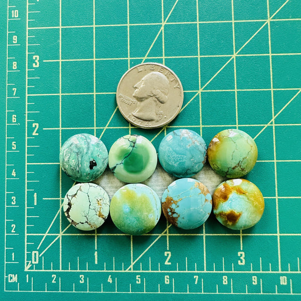 Small Mixed Round Mixed Turquoise, Set of 8 Dimensions