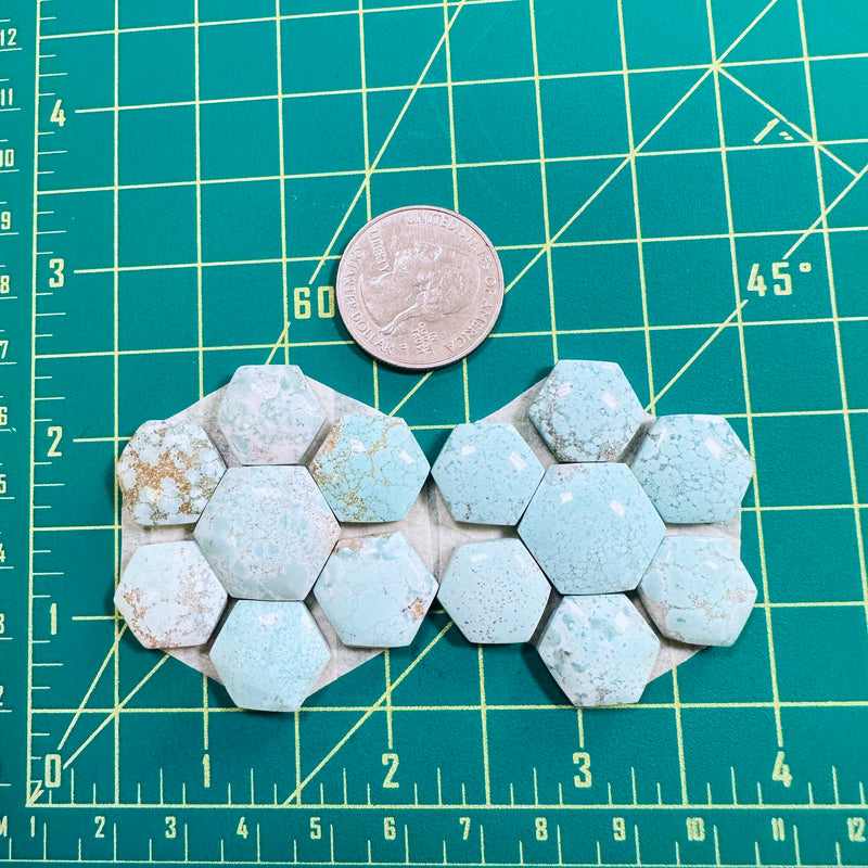 Medium Faint Blue Hexagon Sand Hill Turquoise, Set of 14 Dimensions