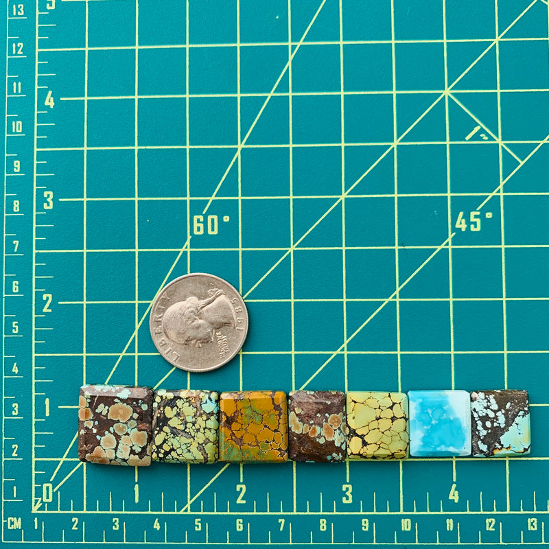 Large Mixed Square Mixed Turquoise, Set of 7 Dimensions