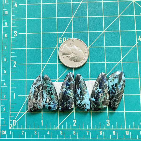 Large Ocean Blue Mixed Yungai Turquoise, Set of 6 Dimensions