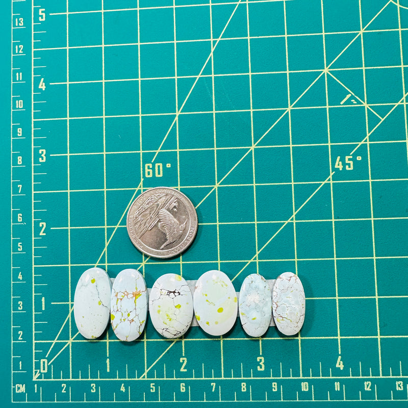 Medium Faint Blue Oval Sand Hill Turquoise, Set of 6 Dimensions