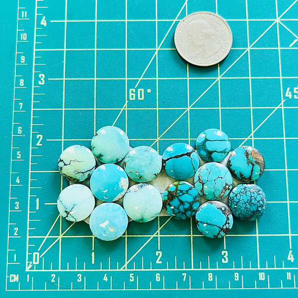 Small Mixed Round Yungai Turquoise, Set of 14 Dimensions