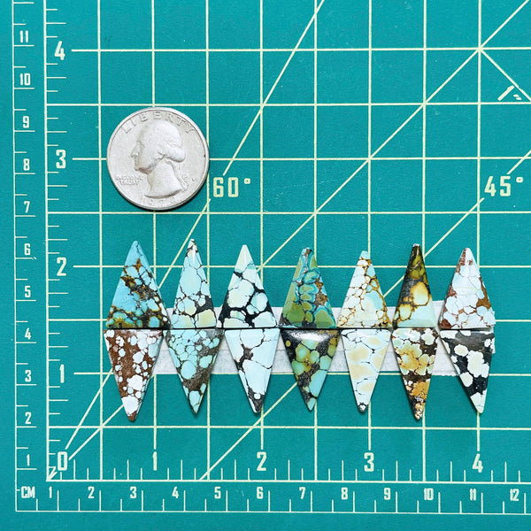 Medium Mixed Triangle Mixed Turquoise, Set of 14 Dimensions