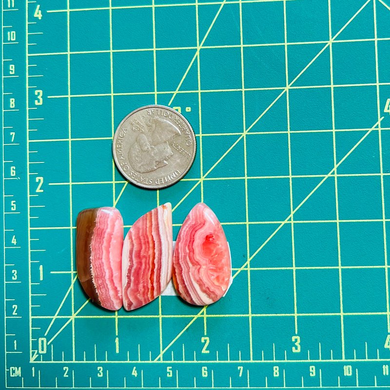 Large Pink Mixed Rhodochrosite, Set of 3 Dimensions