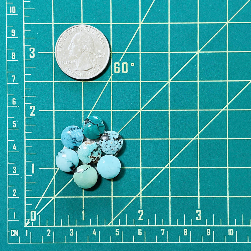 Small Ocean Blue Round Yungai Turquoise, Set of 7 Dimensions