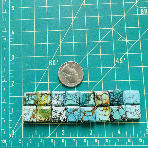 Small Mixed Square Mixed Turquoise, Set of 16 Dimensions