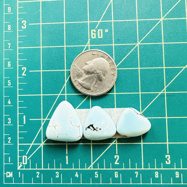 Small Faint Blue Triangle Lone Mountain Turquoise, Set of 3 Dimensions