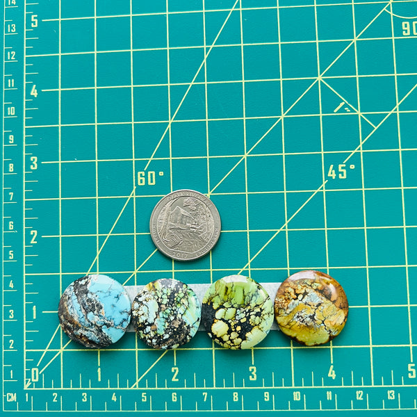 Large Mixed Round Wild Horse Turquoise, Set of 4 Dimensions