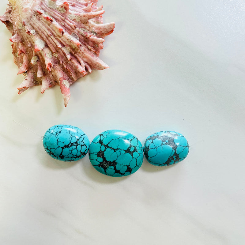 Large Ocean Blue Oval Yungai Beads, Set of 3 Background