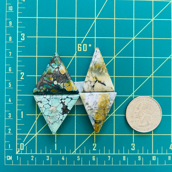Large Mixed Triangle Mixed Turquoise, Set of 4 Dimensions