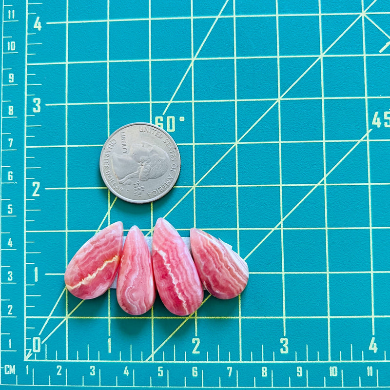 Medium Pink Teardrop Rhodochrosite, Set of 4 Dimensions