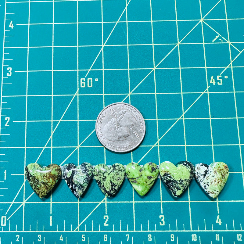 Medium Sea Green Heart Yungai Turquoise, Set of 6 Dimensions