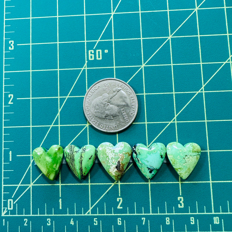 Small Sea Green Heart Yungai Turquoise, Set of 5 Dimensions