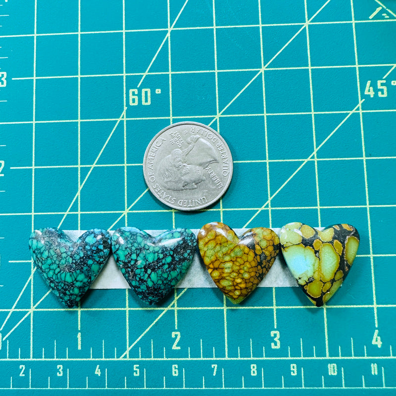 Large Mixed Heart Mixed Turquoise, Set of 4 Dimensions