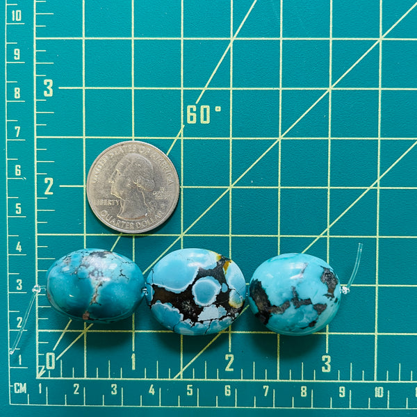 Large Ocean Blue Oval Yungai Beads, Set of 3 Dimensions