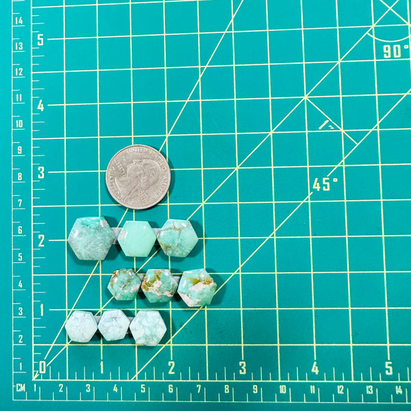 Small Mint Green Hexagon Broken Arrow Variscite, Set of 9 Dimensions