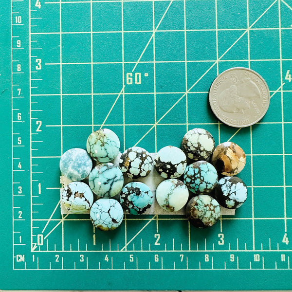 Medium Mixed Round Mixed Turquoise, Set of 14 Dimensions