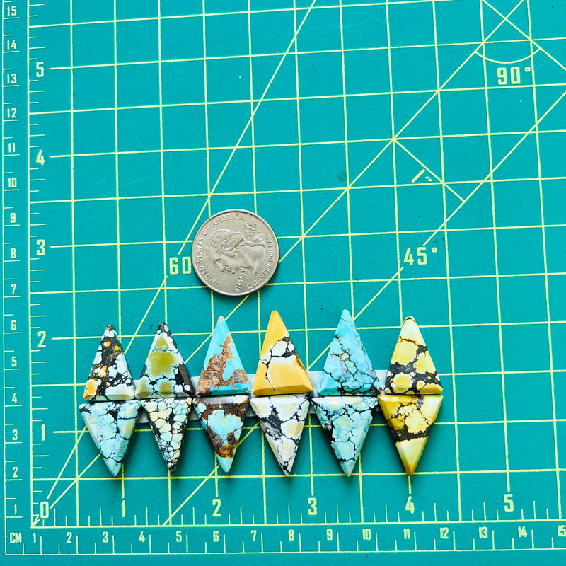 Medium Mixed Triangle Mixed Turquoise, Set of 12 Dimensions