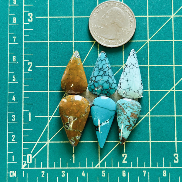 Large Mixed Teardrop Mixed Turquoise, Set of 6 Dimensions